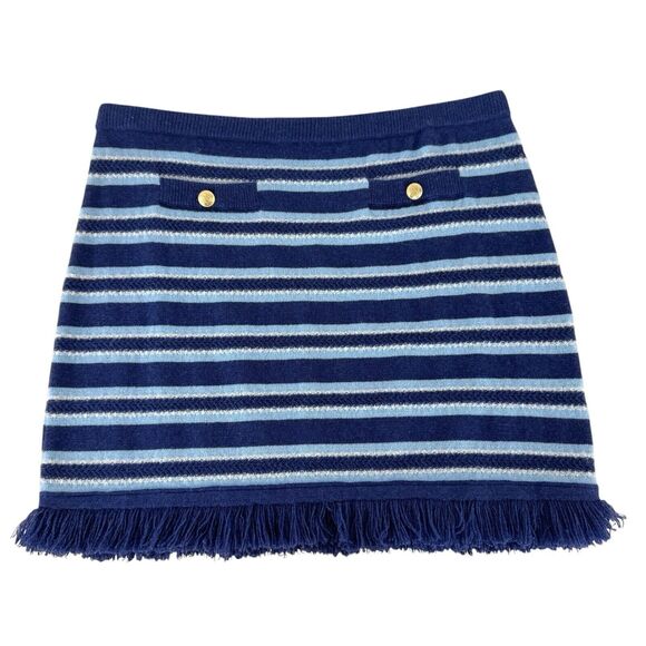 J. Crew Cashmere Fringe Trim Sweater Mini Skirt Stripe Preppy Nautical Medium - Picture 1 of 13